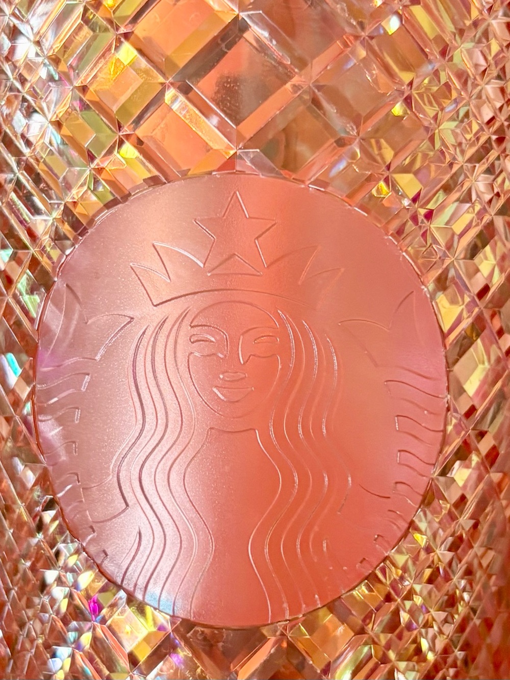 2021 Starbucks Coral Pink Iridescent Diamond Tumbler with Straw - Picture 2 of 3